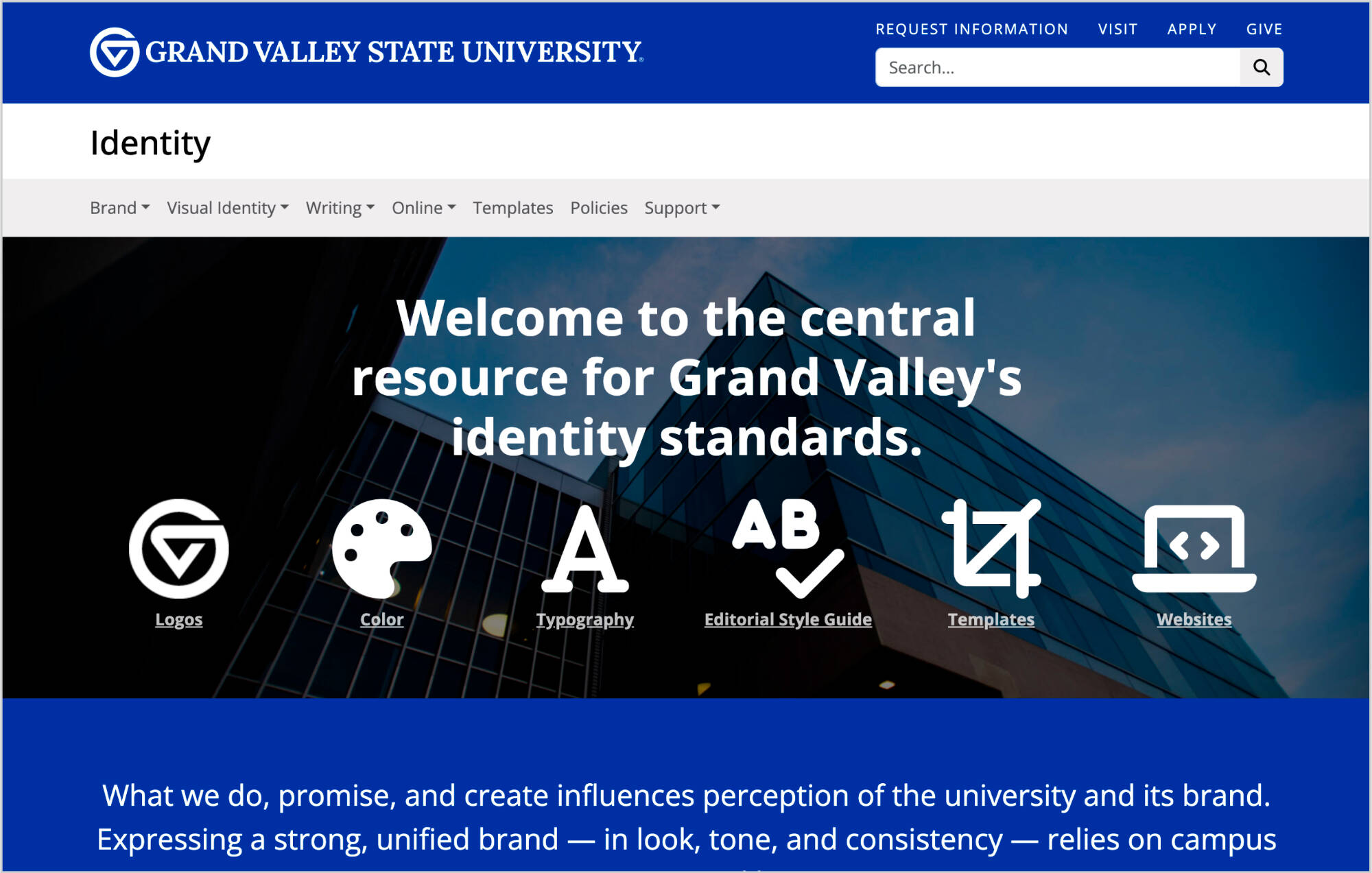 Screenshot from the GVSU Identity website.